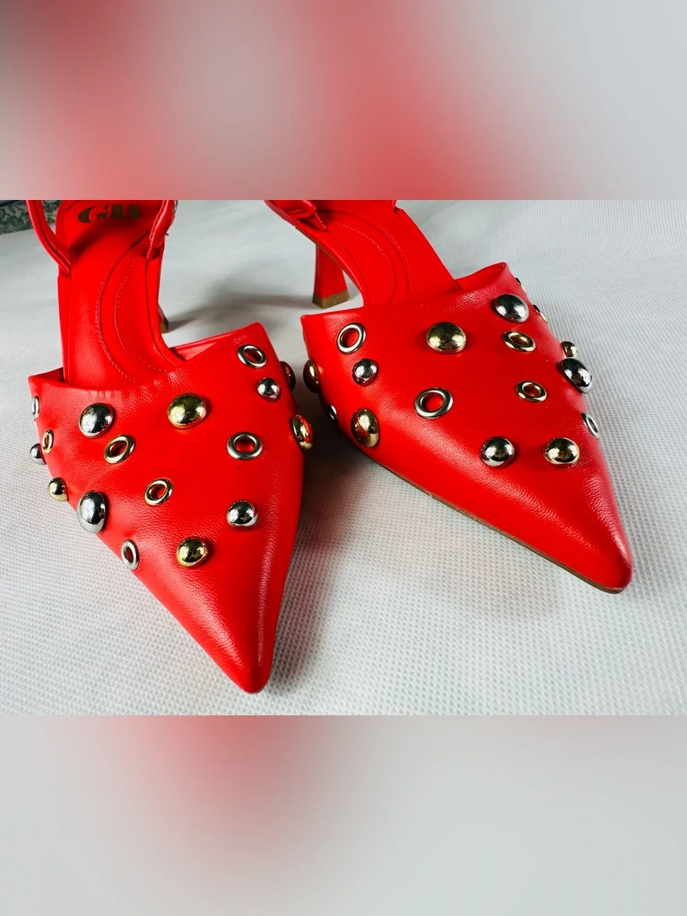 Gianni Bini Red Pointed-Toe Studded Slingback Heels